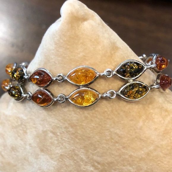 ARTISAN Double Strand Sterling Silver TriColor Amber Bracelet - Picture 7 of 10